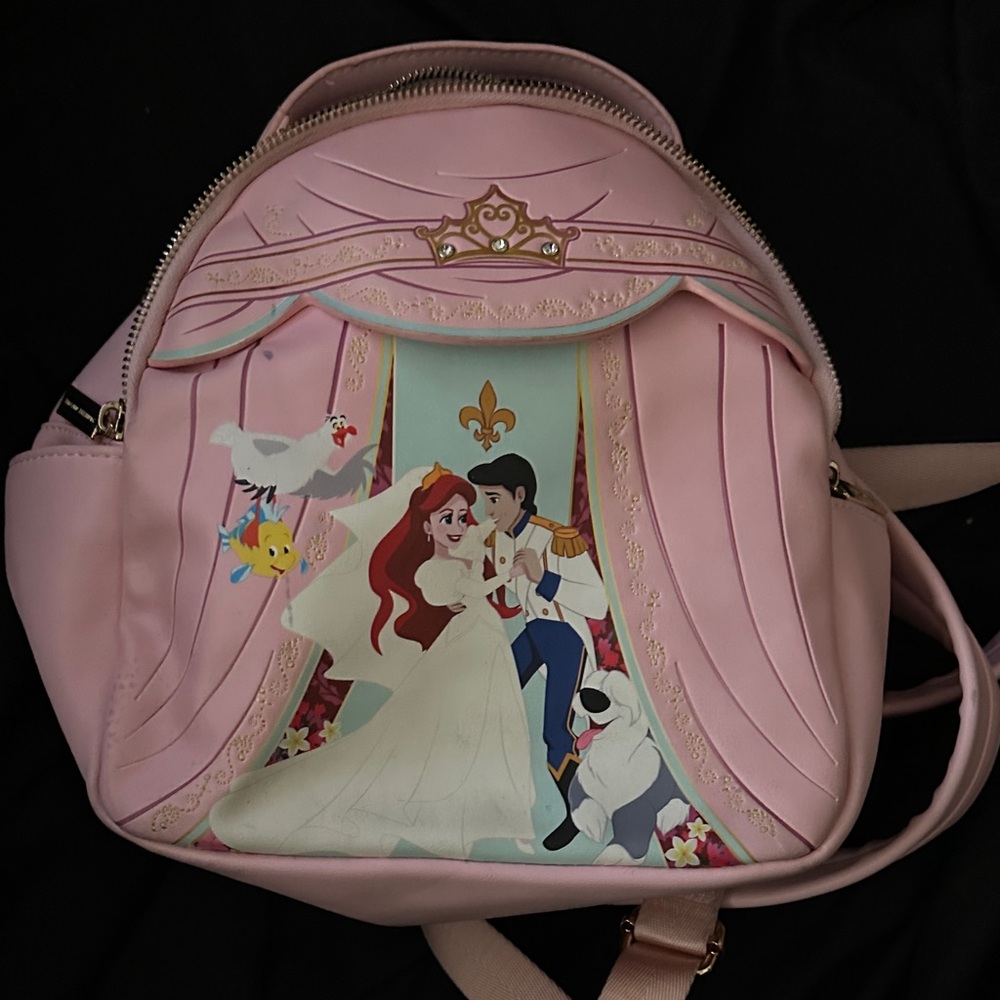 Disney Pink Ariel & Prince Mini Backpack with Gold Crown Accent Danielle Nicole